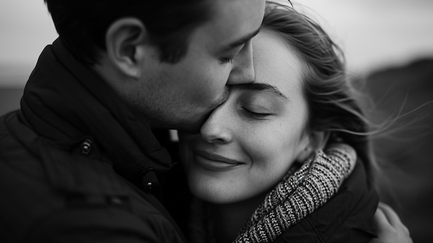 Free photo black and white kissing portraits