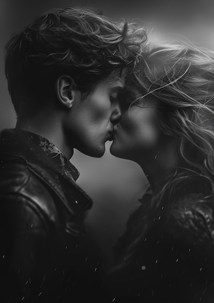 Black and white kissing portraits