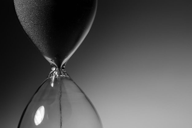Black and white photo of hourglass close up
