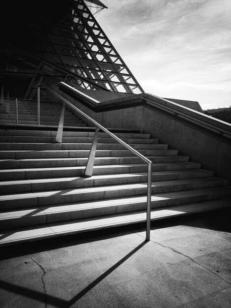 Black and white photo of metallic railing