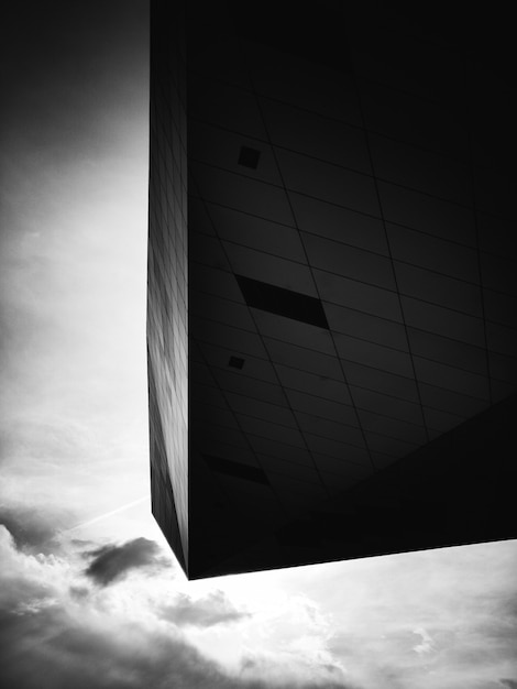 Black and white photo of modern building