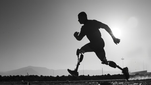 Black and white portrait of athlete competing in the paralympics championship games