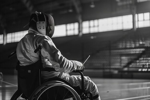 Black and white portrait of athlete competing in the paralympics championship games