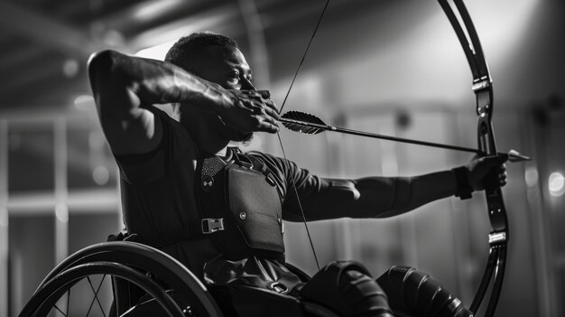 Черно-белый портрет спортсмена, участвующего в паралимпийских чемпионатах