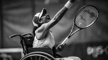 Free photo black and white portrait of athlete competing in the paralympics championship games