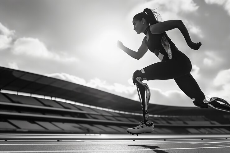 Free Photo black and white portrait of athlete competing in the paralympics championship games