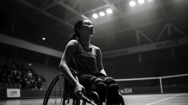 Free photo black and white portrait of athlete competing in the paralympics championship games