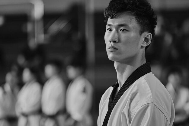 Black and white portrait of athlete participating in the olympic championship sports