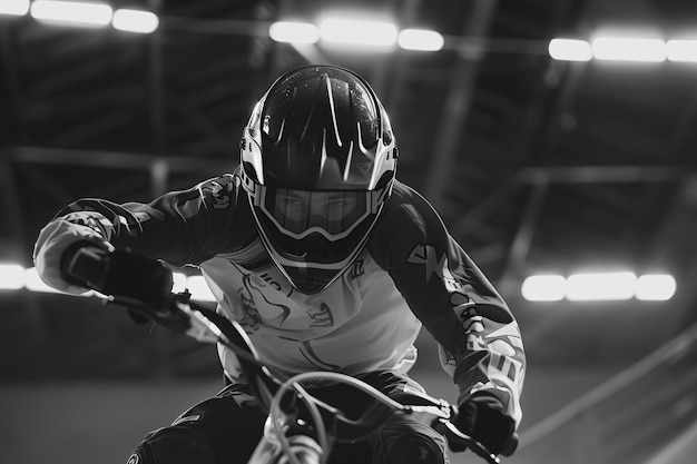 Free photo black and white portrait of athlete participating in the olympic championship sports