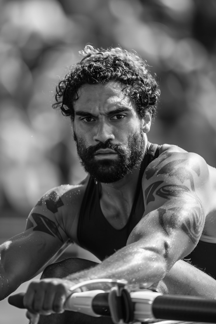 Free Photo black and white portrait of athlete participating in the olympic championship sports