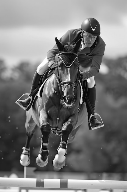 Free photo black and white portrait of athlete participating in the olympic championship sports