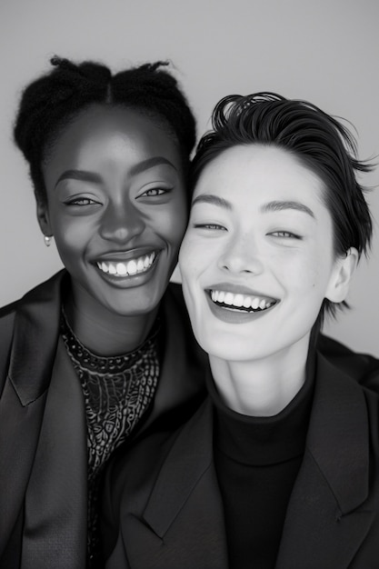 Black and white portrait of couple showing vulnerability and self-acceptance