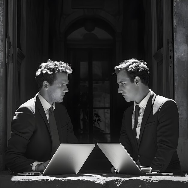 Black and white portrait of digital nomads