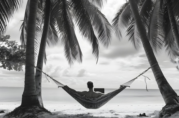 Free photo black and white portrait of digital nomads