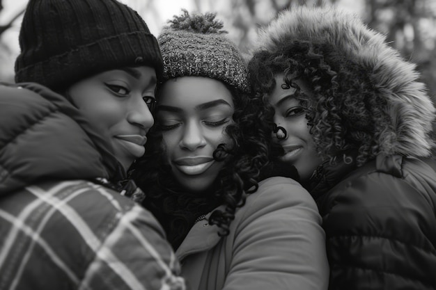 Free photo black and white portrait of friends