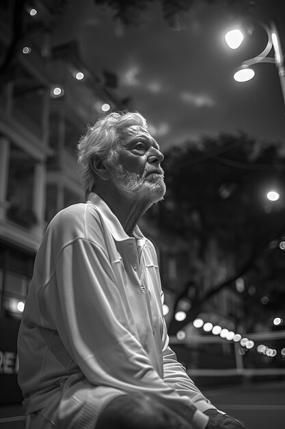 Black and white portrait of professional tennis player