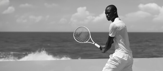 Black and white portrait of professional tennis player