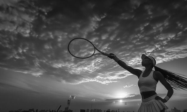 Foto gratuita ritratto in bianco e nero di un tennista professionista