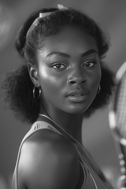 Black and white portrait of professional tennis player