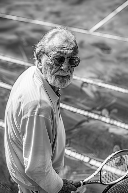 Free photo black and white portrait of professional tennis player