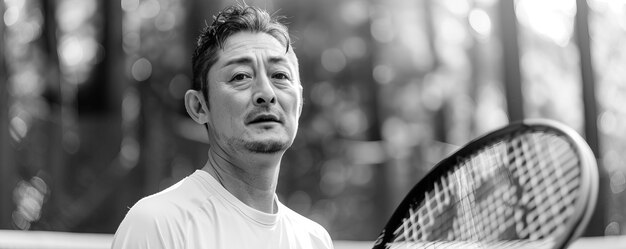 Free photo black and white portrait of professional tennis player