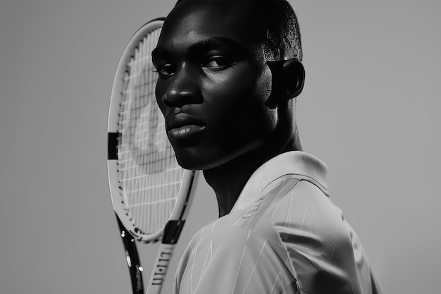 Black and white portrait of professional tennis player