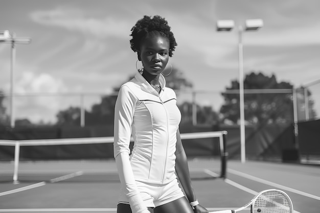 Foto gratuita ritratto in bianco e nero di un tennista professionista