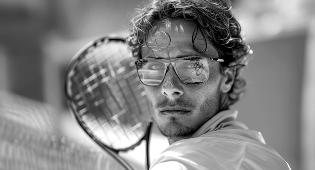 Black and white portrait of professional tennis player