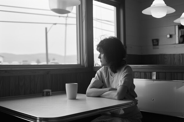 Black and white portrait of sad woman