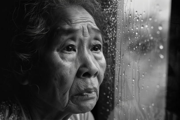 Foto gratuita ritratto in bianco e nero di una donna triste