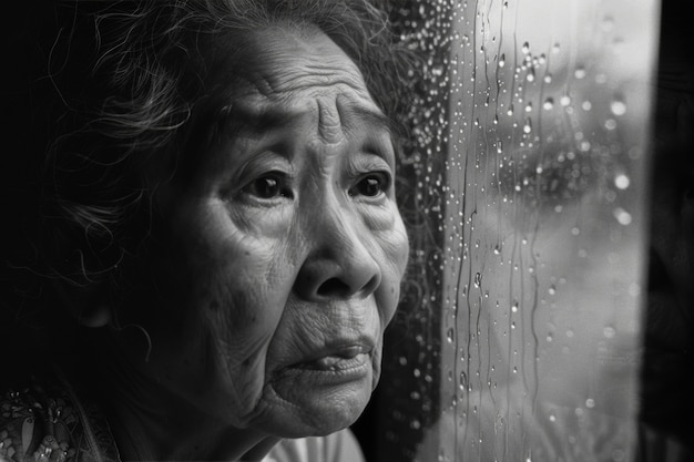 슬픈 여자의 흑백 초상화