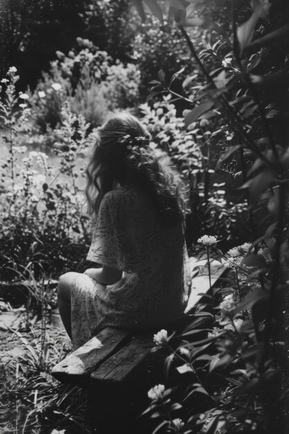 Black and white portrait of sad woman