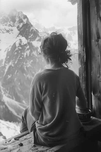 Black and white portrait of sad woman