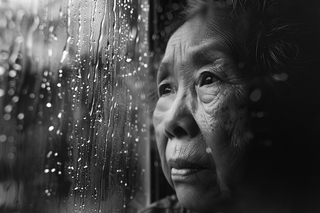 Black and white portrait of sad woman