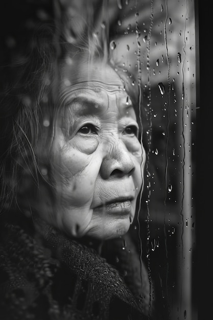 Black and white portrait of sad woman