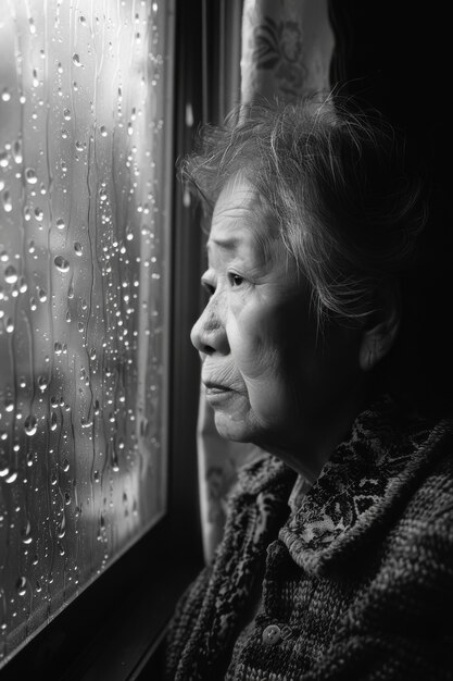 Black and white portrait of sad woman