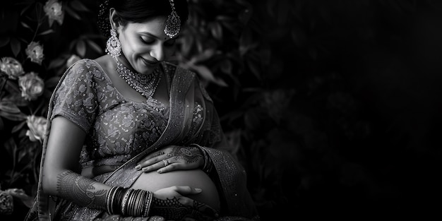 Foto gratuita black and white portrait of woman expecting a baby