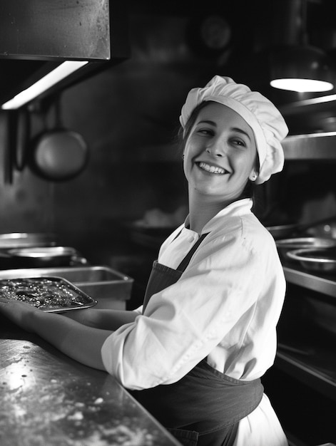 Black and white portrait of working woman in celebration of labour day