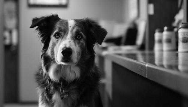 Free photo black and white puppy sitting looking at camera generative ai