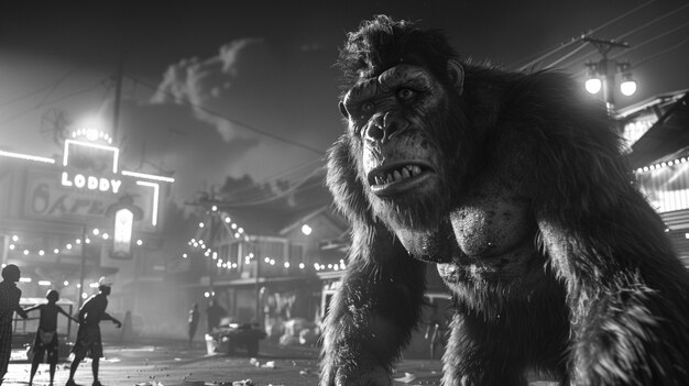 Black and white representation of sasquatch hairy beast