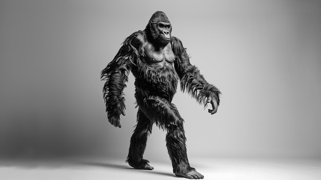 Black and white representation of sasquatch hairy beast