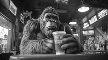 Free photo black and white representation of sasquatch hairy beast