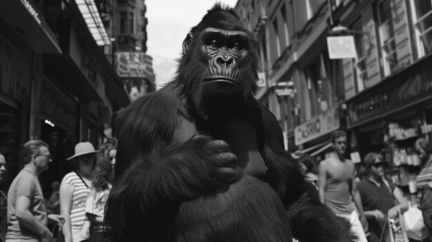 Black and white representation of sasquatch hairy beast