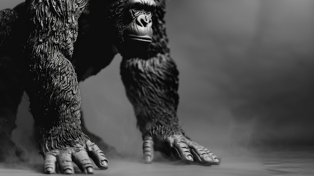 Black and white representation of sasquatch hairy beast