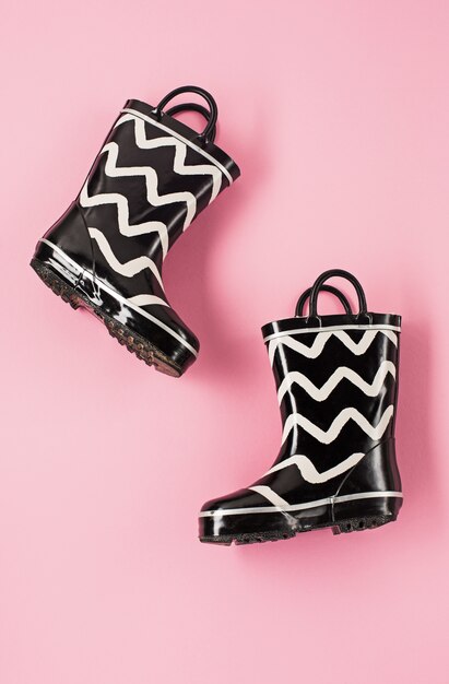 Black and white rubber boots or gardening boots