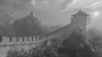 Free photo black and white scene of the great wall of china