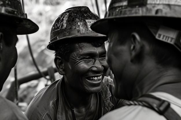 Free photo black and white scene showcasing the life of construction workers on the site