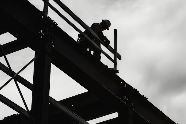 Black and white scene showcasing the life of construction workers on the site