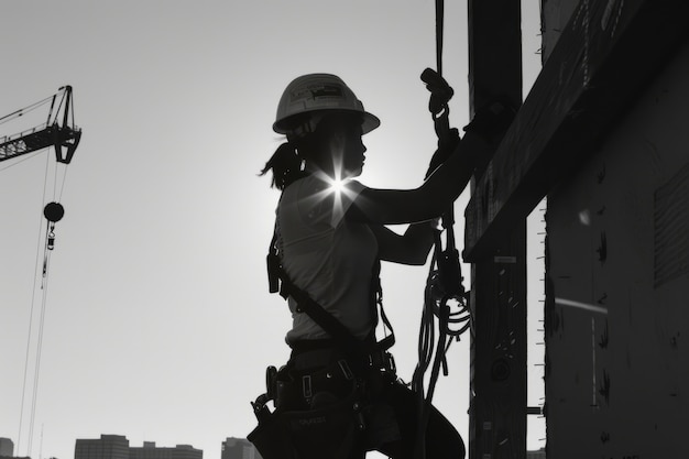 Free photo black and white scene showcasing the life of construction workers on the site