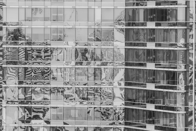 Black and white skyscrapers with reflections